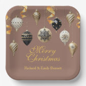 Gold and Black Christmas Baubles ペーパープレート (正面)