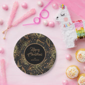 Gold and Black Christmas Floral ペーパープレート (パーティー)