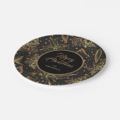 Gold and Black Christmas Floral ペーパープレート (アングル)