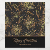 Gold and Black Christmas Floral ワインラベル (シングルラベル)