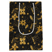 Gold and Black Christmas Poinsettia Flowers ミディアムペーパーバッグ (裏面)