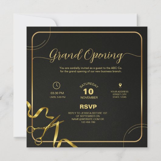 Gold and Black Corporate Grand opening Invitation 招待状 (正面)