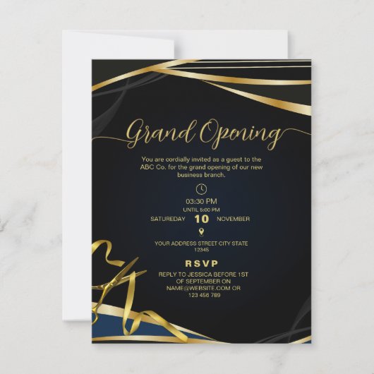 Gold and Black Corporate Grand opening Invitation 招待状 (正面)