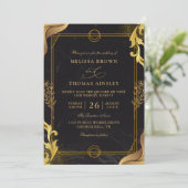 Gold and Black Elegant Budget QR Code Wedding 招待状 (スタンド正面)