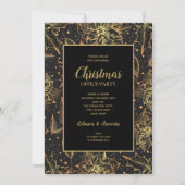Gold and Black Floral Christmas Party 招待状 (正面)
