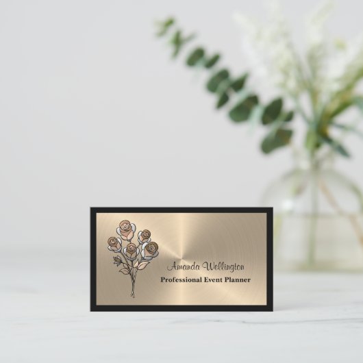 Gold and Black Floral Event Planner Business Card 名刺 (スタンド正面)