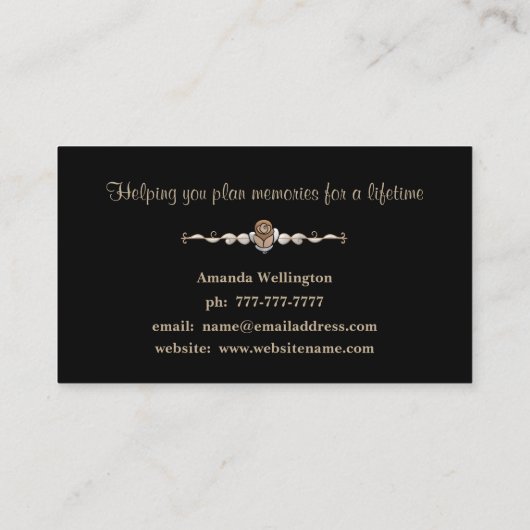 Gold and Black Floral Event Planner Business Card 名刺 (裏面)