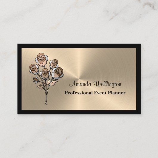Gold and Black Floral Event Planner Business Card 名刺 (正面)