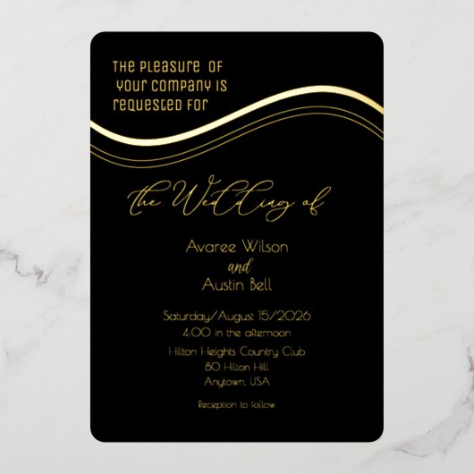 Gold and Black Minimalist Wedding Invitation 箔招待状 (正面)