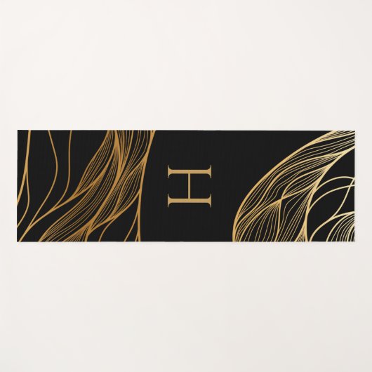 Gold and Black Modern Pattern Monogram ヨガマット (正面(横))