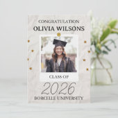 gold and black paper polaroid graduation 案内状 (スタンド正面)