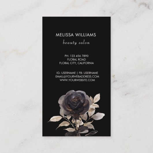 Gold and Black Rose Black Background 名刺 (裏面)