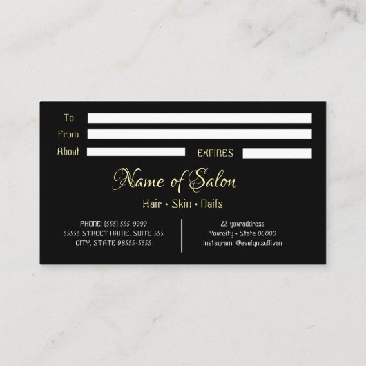 Gold and black   Salon gift certificate 名刺 (裏面)