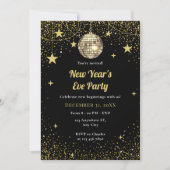 Gold and Black Stars Confetti New Year's Eve Party 招待状 (正面)