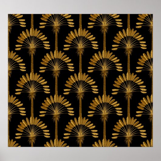 Gold and black Wallpaper with floral pattern in th ポスター (正面)