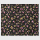 Gold and Black Winter Snowflakes Pattern ラッピングペーパー (フラット)