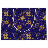 Gold and Blue Christmas Poinsettia Flowers ラージペーパーバッグ (正面)