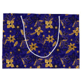 Gold and Blue Christmas Poinsettia Flowers ラージペーパーバッグ (裏面)