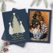 Gold and Blue Christmas Trees and Stars Photo シーズンカード