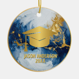 Gold and Blue Custom Graduation Ornament セラミックオーナメント