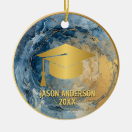 Gold and Blue Custom Graduation Ornament セラミックオーナメント