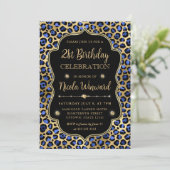 Gold and Blue Leopard Print Birthday Party 招待状 (スタンド正面)