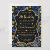 Gold and Blue Leopard Print Birthday Party 招待状 (正面)