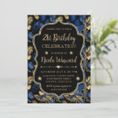 Gold and Blue Leopard Print Birthday Party 招待状 (スタンド正面)