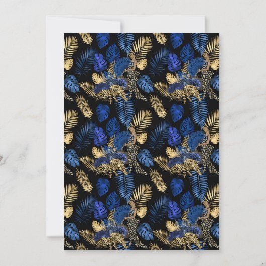 Gold and Blue Leopard Print Birthday Party 招待状 (裏面)