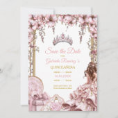 Gold and Blush Pink Tiara Floral Quinceañera セーブザデート (正面)