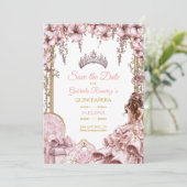 Gold and Blush Pink Tiara Floral Quinceañera セーブザデート (スタンド正面)