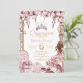 Gold and Blush Pink Tiara Floral Quinceañera 招待状 (スタンド正面)