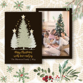 Gold and Brown Christmas Tree and Stars Photo シーズンカード