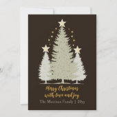 Gold and Brown Christmas Tree and Stars Photo シーズンカード (正面)