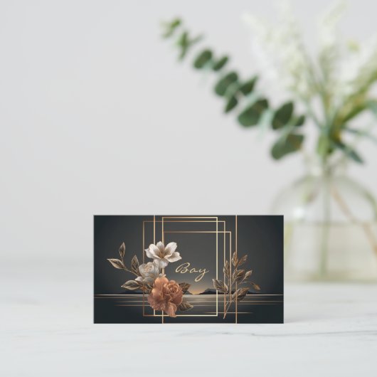 Gold and Copper Floral Midnight Twilight Landscape 名刺 (スタンド正面)