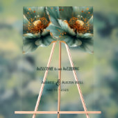 Gold and Emerald Green Poppy Acrylic Sign アクリルサイン (ニュートラル)