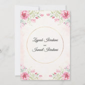 Gold and Floral,Leaves Pink Islamic Muslim Wedding 招待状 (裏面)