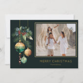 Gold and Green Christmas Ornaments Photo シーズンカード (正面)
