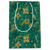 Gold and Green Christmas Poinsettia Flowers ミディアムペーパーバッグ (正面)