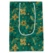 Gold and Green Christmas Poinsettia Flowers ミディアムペーパーバッグ (裏面)