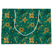 Gold and Green Christmas Poinsettia Flowers ラージペーパーバッグ (正面)