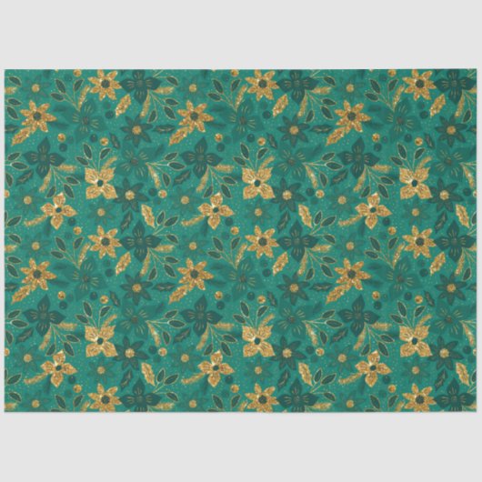 Gold and Green Christmas Poinsettia Flowers 薄葉紙 (正面)