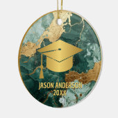Gold and Green Custom Graduation Ornament セラミックオーナメント (左)