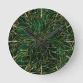 Gold and Green Dahlia Flower ラウンド壁時計 (正面)