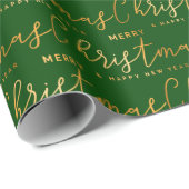 Gold and Green Merry Christmas Word Art ラッピングペーパー (ロールコーナー)