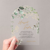 Gold and Greenery Eucalyptus Wedding Arch アクリル招待状 (インサイチュ (ポータブル))