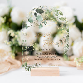 Gold and Greenery Eucalyptus Wedding Arch アクリル招待状