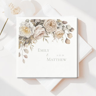 Gold And Ivory Floral Wedding Napkin スタンダードカクテルナプキン