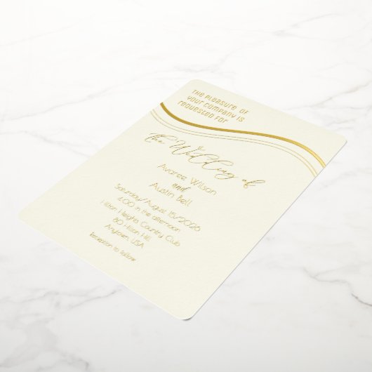 Gold and Ivory Minimalist Wedding Invitation 箔招待状 (回転した状態)