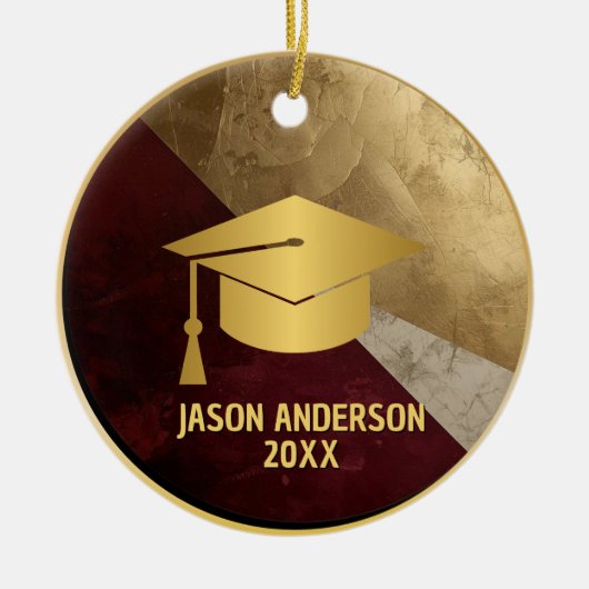 Gold and Maroon Custom Graduation Ornament セラミックオーナメント (正面)
